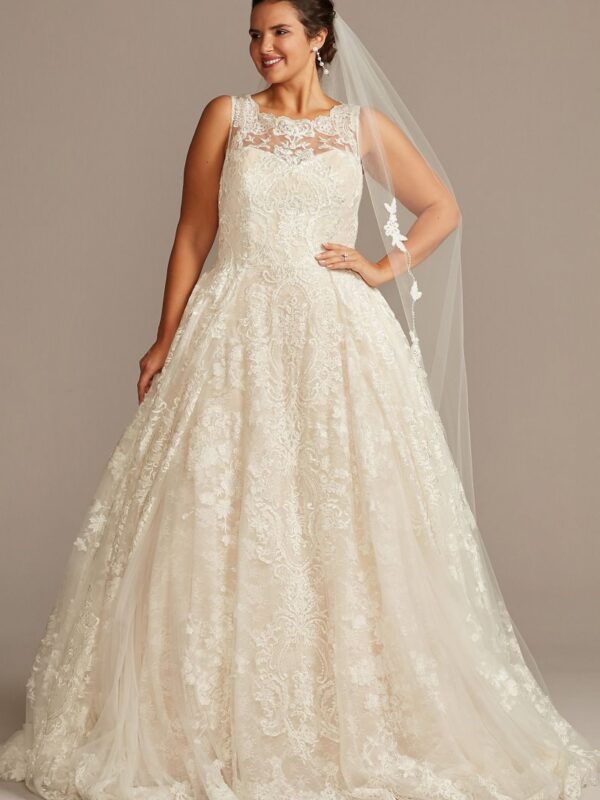 Beaded Lace Pleated Skirt Plus Size Wedding Dress  4XL8CWG780