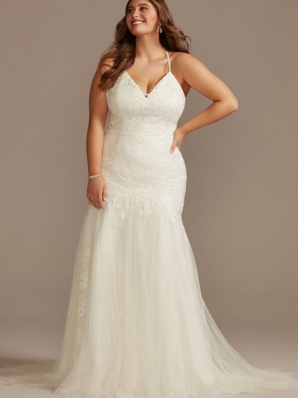 Beaded Tall Plus Spaghetti Strap Wedding Dress  4XL8MS251249