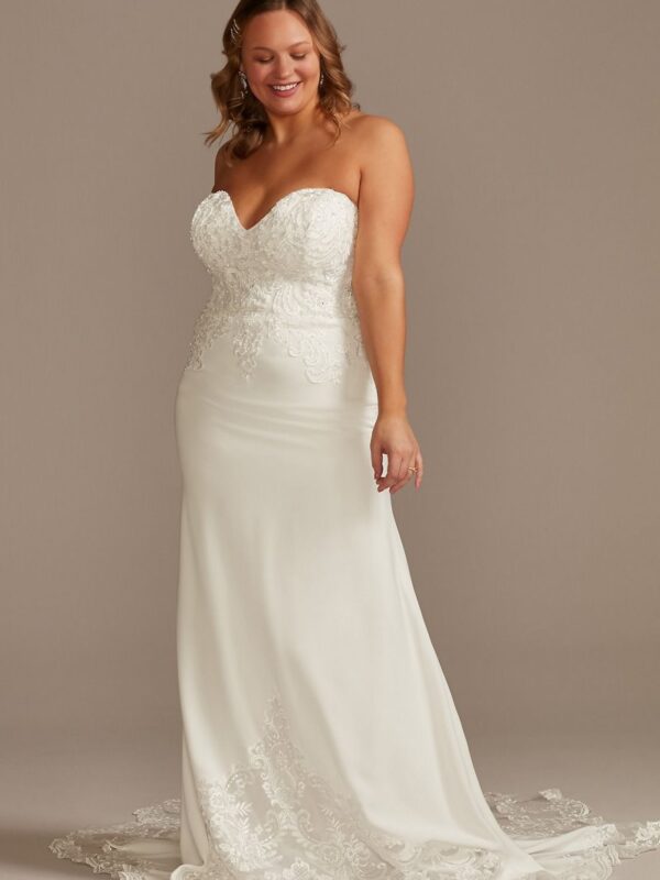 Beaded Bodice Lace Crepe Tall Plus Wedding Dress 4XL9LBSV830
