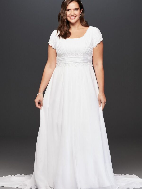 Short Sleeve Plus Size Wedding Dress with Ruching Collection 4XL9SLV9743