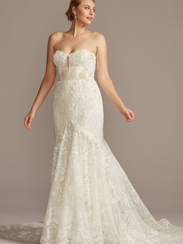 Beaded Brocade Embellished Tall Plus Wedding Dress 4XL9SWG835