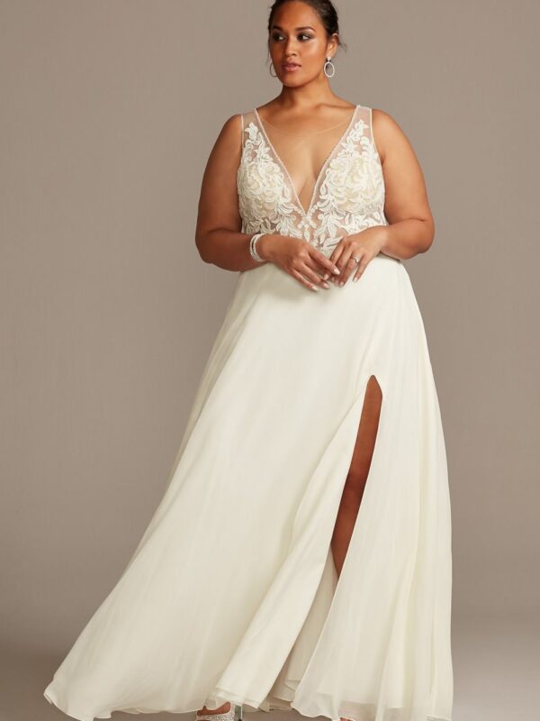 Applique Illusion Chiffon Tall Plus Wedding Dress 4XL9SWG842