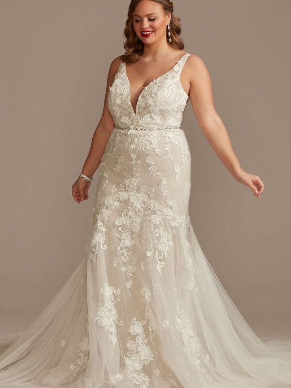 Beaded Lace Floral Tall Plus Tulle Wedding Dress 4XL9SWG897