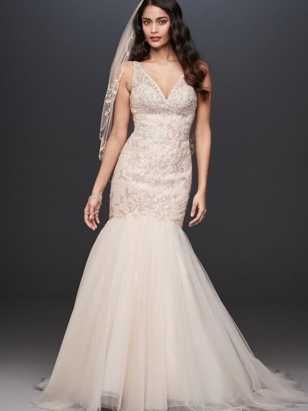 Beaded Floral Lace Mermaid Wedding Dress  4XLCWG832