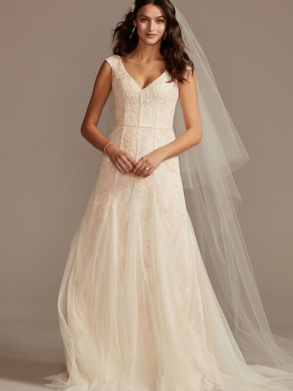 Cap Sleeve Point DEsprit Tall Wedding Dress  4XLMS251230