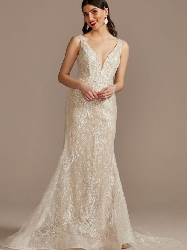 Beaded Lace Low Back Tall Wedding Dress 4XLSWG900