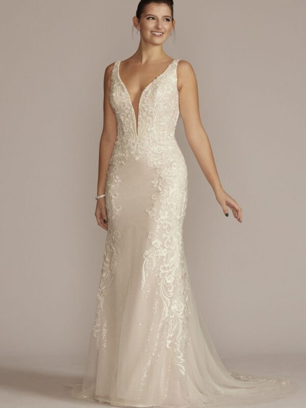 Allover Sequin Scrolling Lace Tall Wedding Gown 4XLSWG918