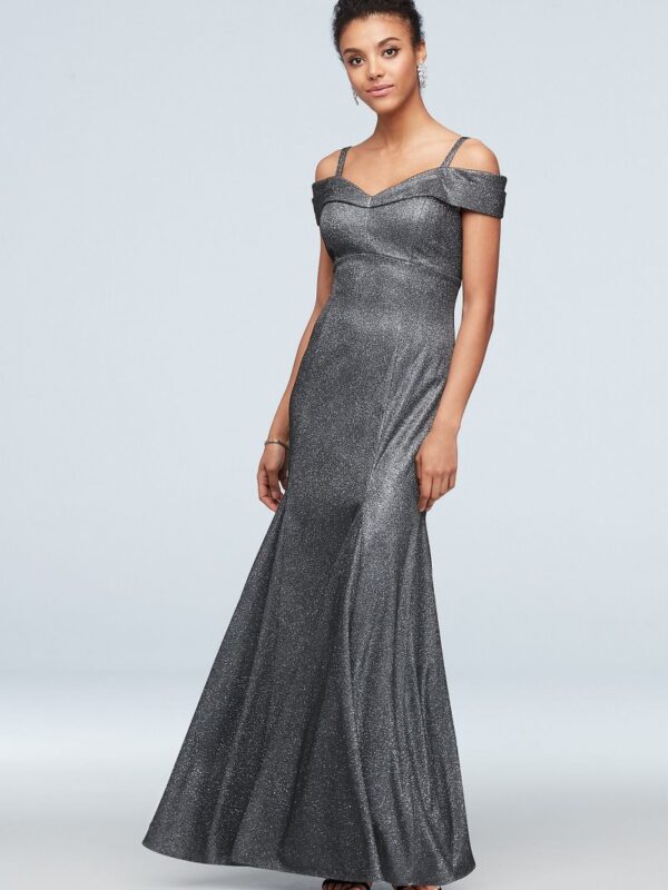 Off-the-Shoulder Metallic Mermaid Gown with Godets 5759