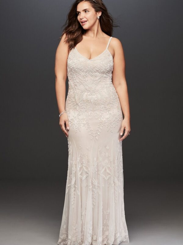 Allover Floral Beaded Plus Size Wedding Dress  8AP2E205469