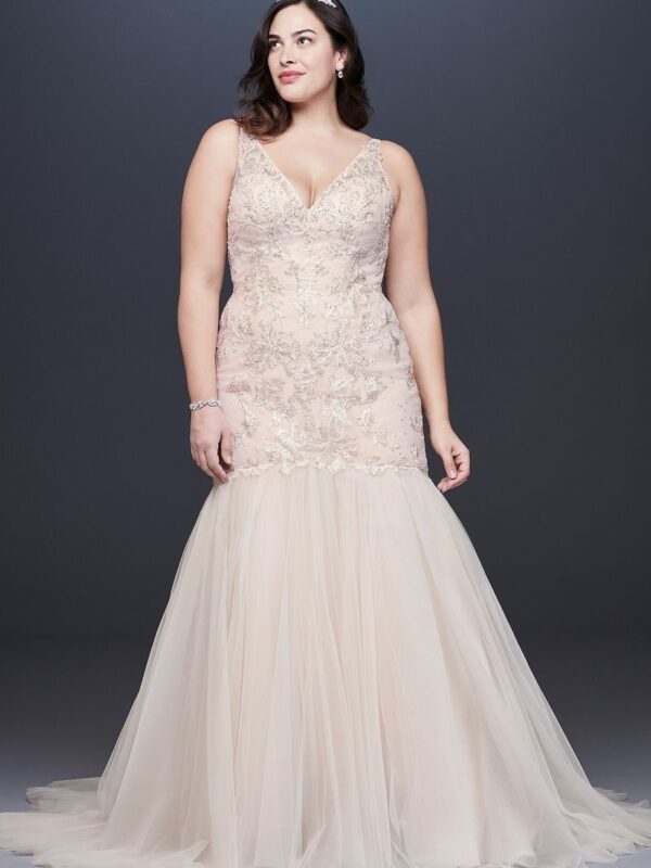 Mermaid Beaded Floral Lace Plus Size Wedding Dress  8CWG832