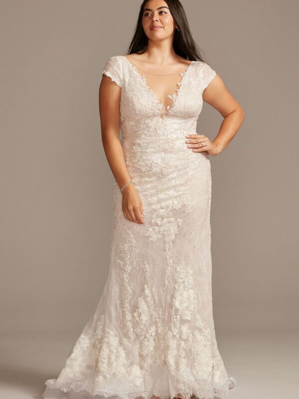 Chantilly Lace Cap Sleeve Plus Size Wedding Dress  8CWG847