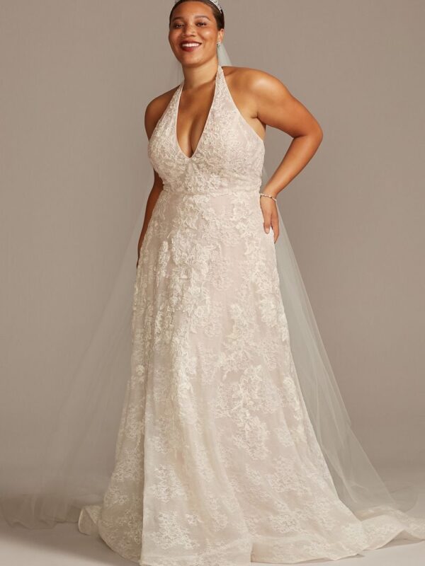 Beaded Lace Halter A-line Plus Size Wedding Dress  8CWG848