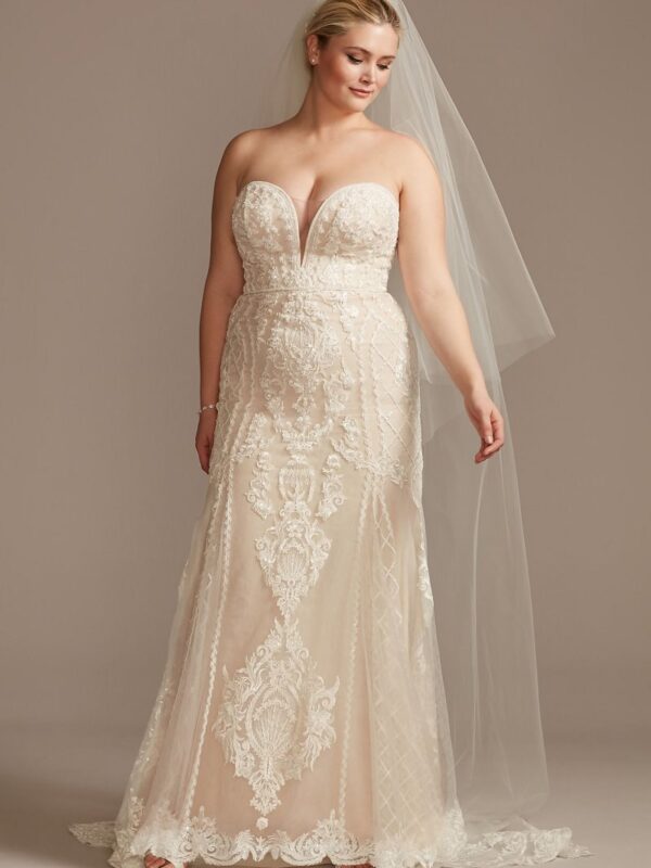Scroll and Lace Mermaid Plus Size Wedding Dress  8CWG878