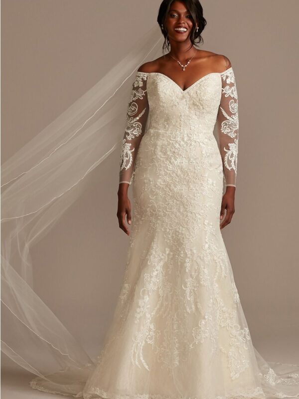 Beaded Lace Long Sleeve Plus Size Wedding Dress  8SLXTCWG808