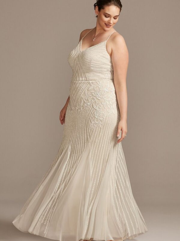 Beaded Sheath V-Neck Plus Size Dress with Godets 9AP2E205240