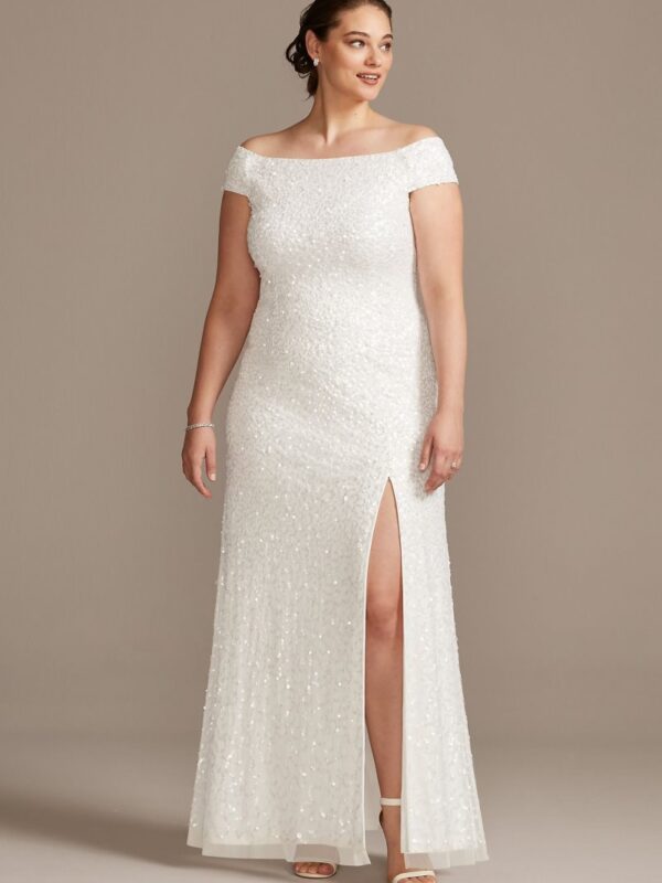 Allover Sequin Off-the-Shoulder Plus Sheath Dress 9AP2E207056