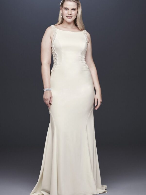 Beaded Illusion and Crepe Plus Size Wedding Dress 9SV771