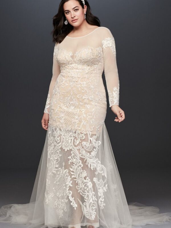 Applique and Tulle Godet Plus Size Wedding Dress 9SWG827