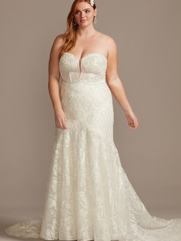 Beaded Brocade Embellished Plus Size Wedding Dress 9SWG835