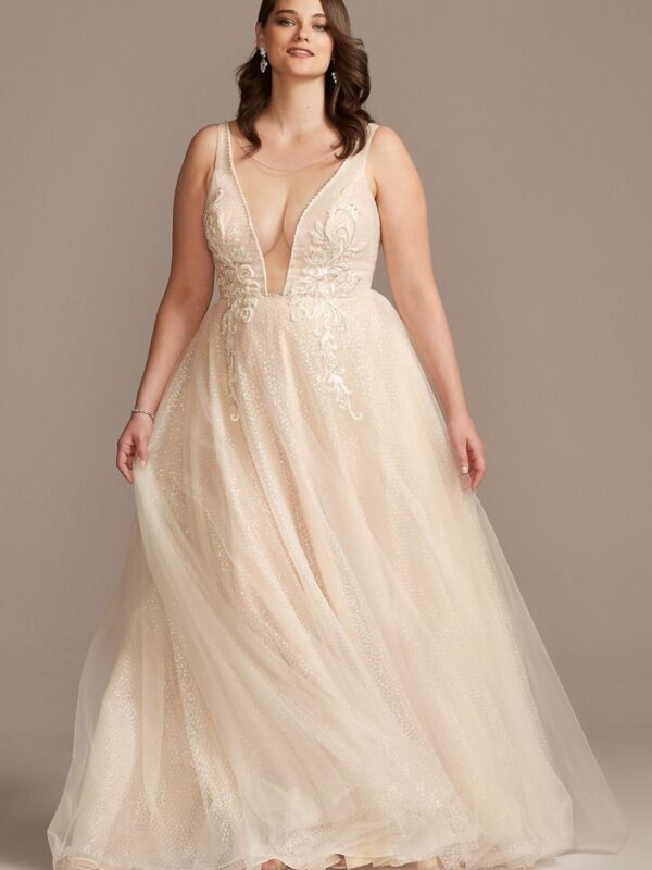 Bead Brocade Sequin Layer Plus Size Wedding Dress 9SWG836