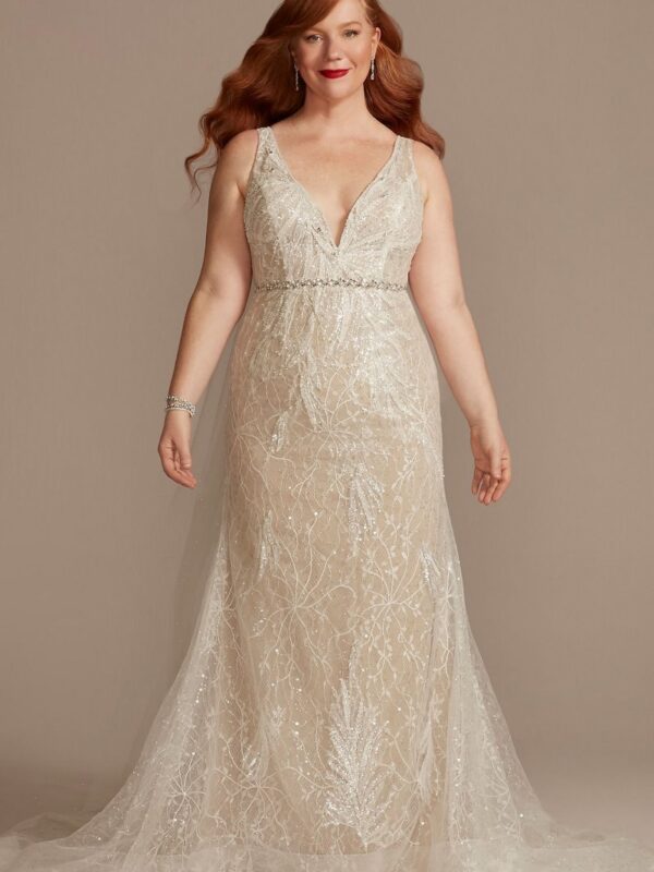 Beaded Lace Low Back Plus  Wedding Dress 9SWG900