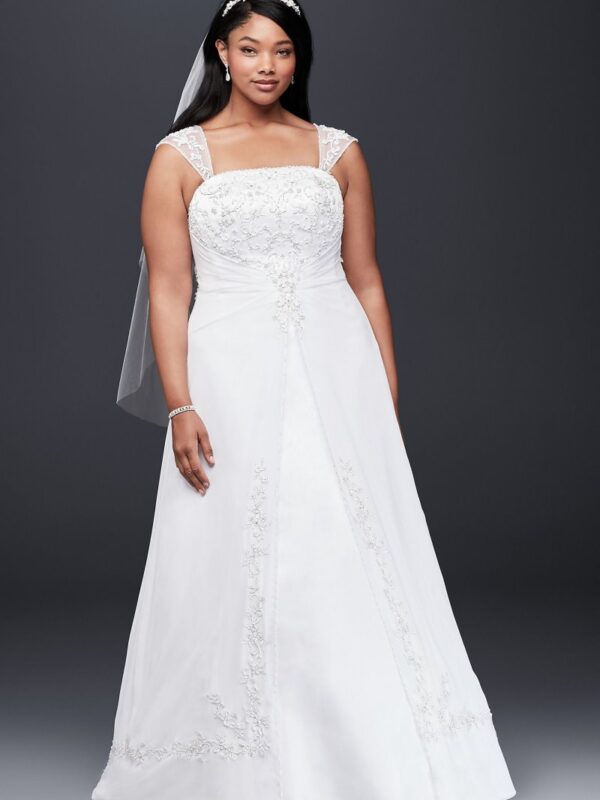 A-Line Plus Size Wedding Dress with Cap Sleeves Collection 9V9010