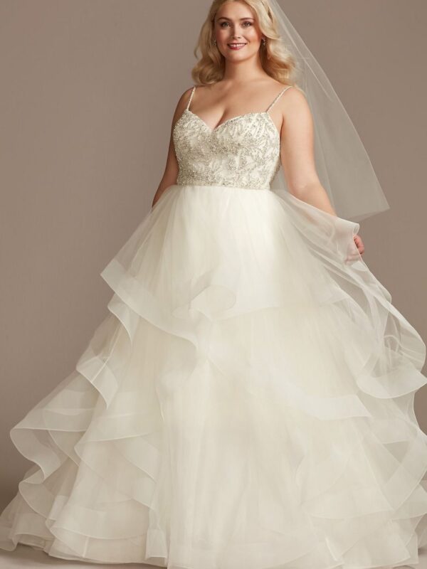 Beaded Bodice Tiered Skirt Plus Size Wedding Dress 9WG4007