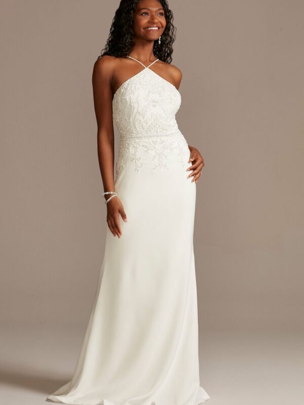 Beaded Stretch Crepe Halter Sheath Wedding Dress Collection AP2E209212