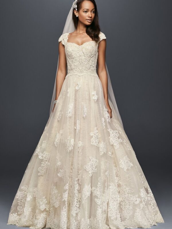 Cap Sleeve Lace Wedding Ball Gown with Beading  CWG768