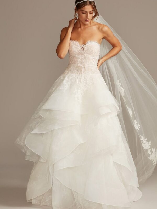 Printed Tulle Wedding Dress with Tiered Skirt  CWG845