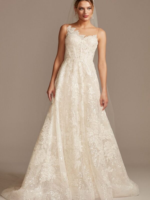 Applique Wedding Dress with Crystal Button Back  CWG876