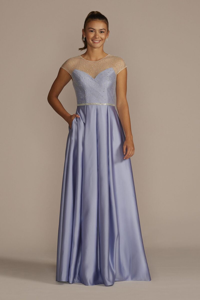Satin Ball Gown with Sheer Embellished Top D24NY23015