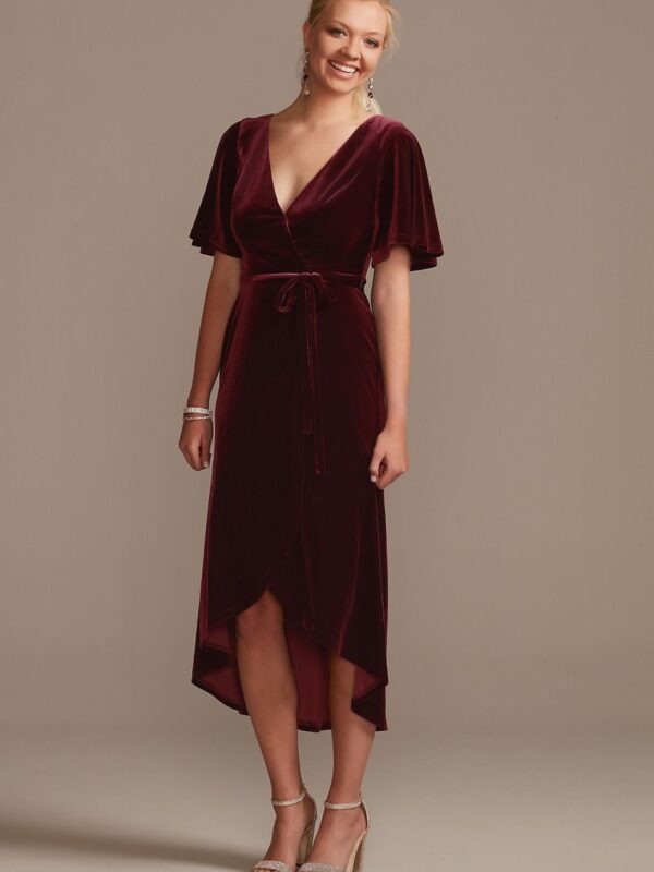 Velvet Flutter Sleeve Midi Dress with Tie Waist DS270123