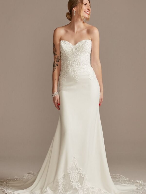 Beaded Bodice Lace Wedding Dress with Back Strap LBSV830