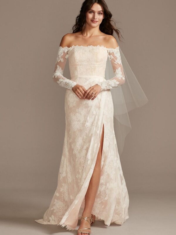 Large Floral Lace Long Sleeve Wedding Dress  MS161225