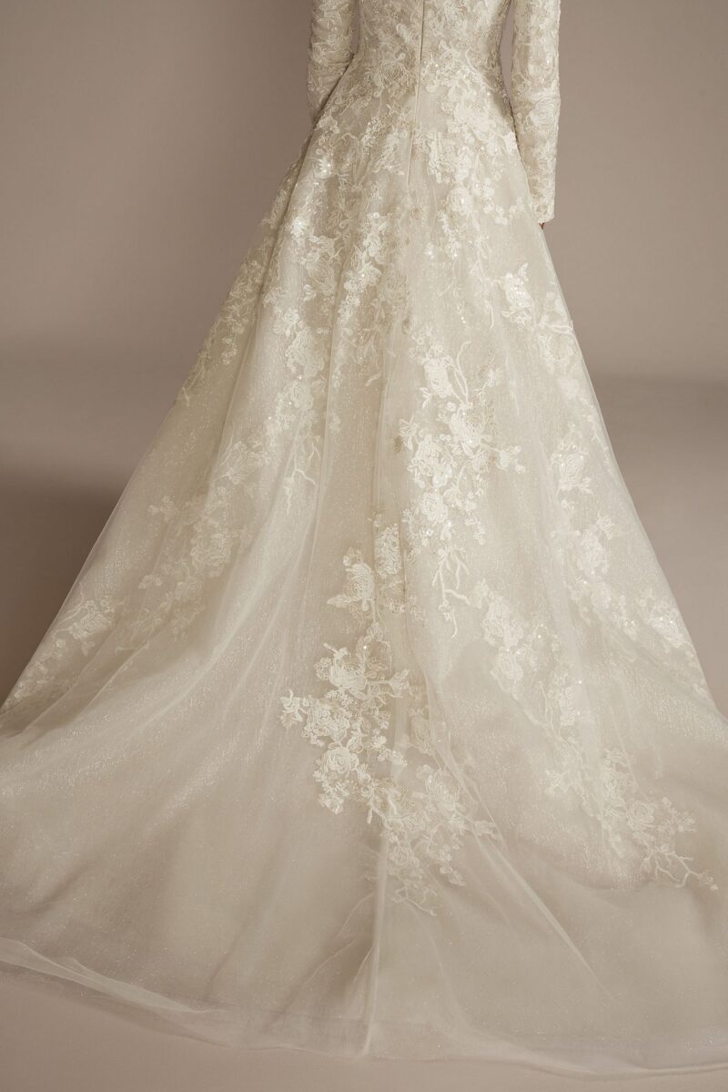 Beaded Lace Long Sleeve Modest Wedding Dress MSLCWG833