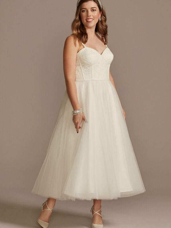 Corded Lace Corset Bodice Dress with Tulle Skirt SDWG0891