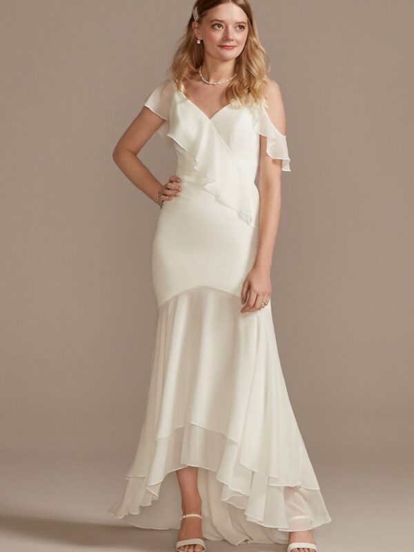 Asymmetrical Neck Chiffon Dress with Ruffled Hem SDWG0932