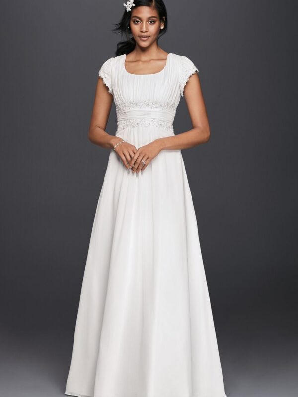 Short Sleeved Empire Waist Chiffon Wedding Dress Collection SLV9743