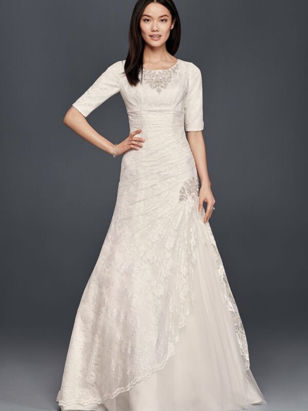 Beaded Trumpet  Wedding Dress with 3/4 Sleeves Collection SLYP3344