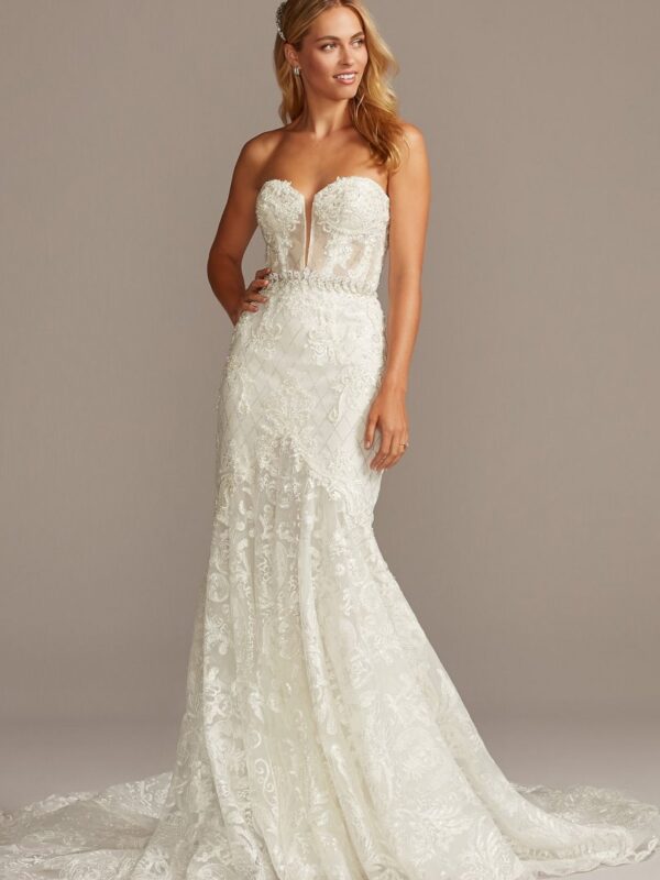 Beaded Brocade Embellished Mermaid Wedding Dress SWG835