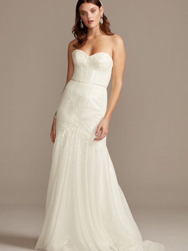 Allover Sequin Corset Wedding Dress with Beading SWG854