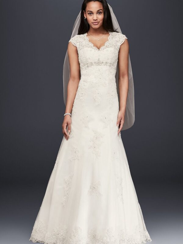Cap Sleeve Lace Over Satin Wedding Dress Collection T3299