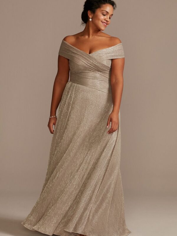 Pleated Metallic Off-the-Shoulder Plus Size Dress  WBM2261W
