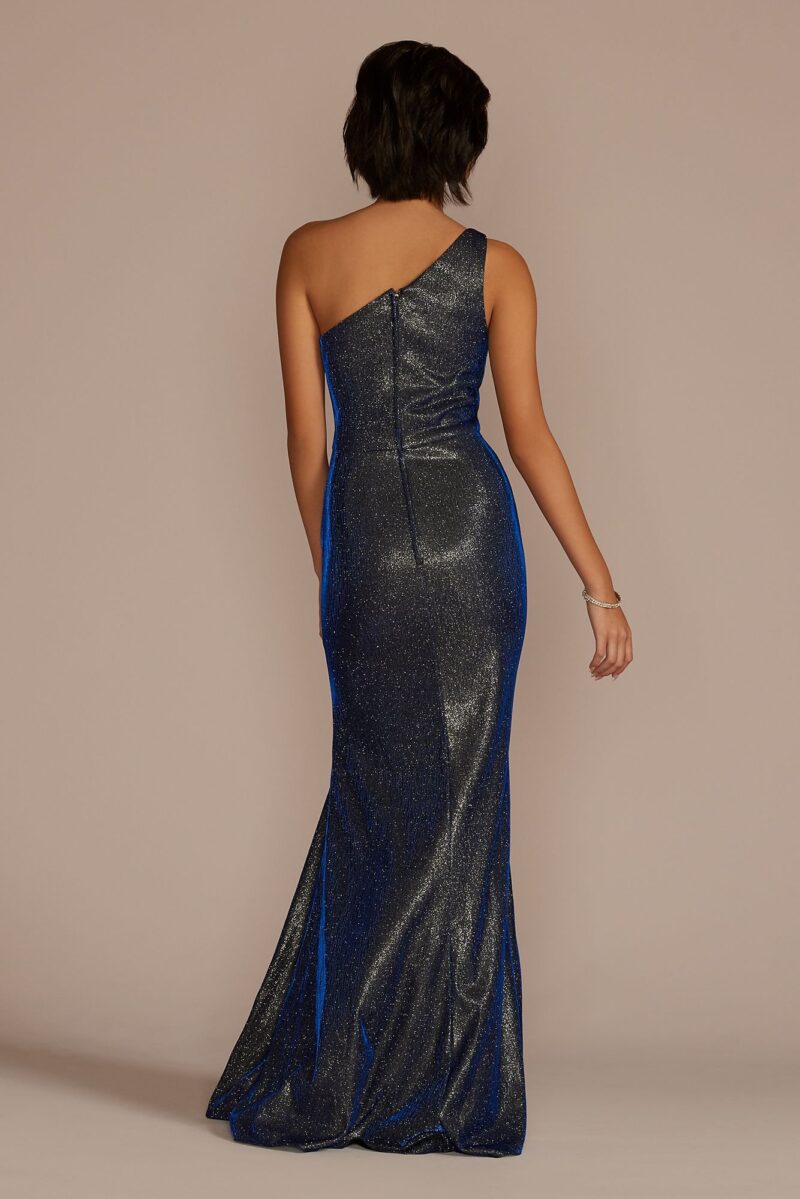 One-Shoulder Glitter Metallic Ruched Dress WBM3553