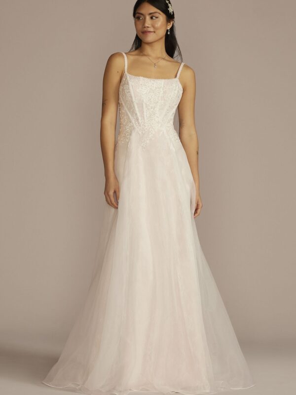 Scoop Back Boned Bodice Lace Wedding Dress WG4090