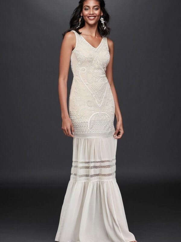 Beaded Chiffon Wedding Dress with Flounce Skirt  WGIN59740